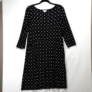 NEW J. Jill Floral Abstract Stretch Dress 3/4 Sleeve Boatneck Black M Petite